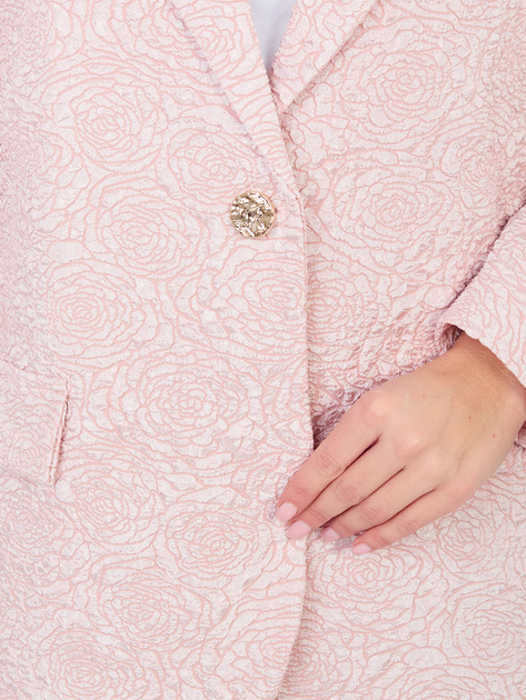 Pastelowa różowa damska marynarka z fakturowej tkaniny RUE PARIS