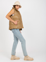 Hurt Camelowa puchowa kamizelka z eko skóry z pikowaniem 