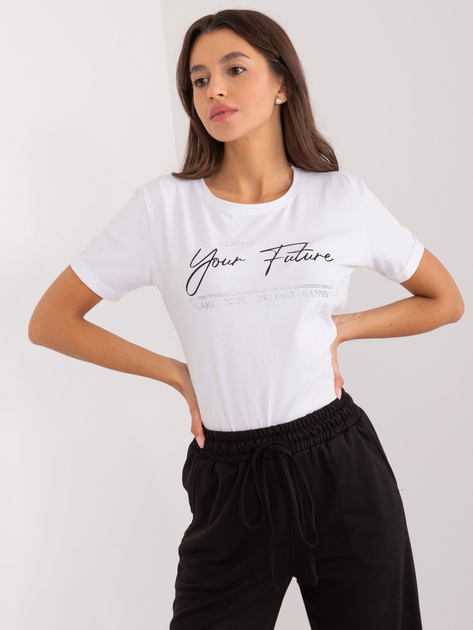 Hurtownia Biały damski t-shirt z okrągłym dekoltem