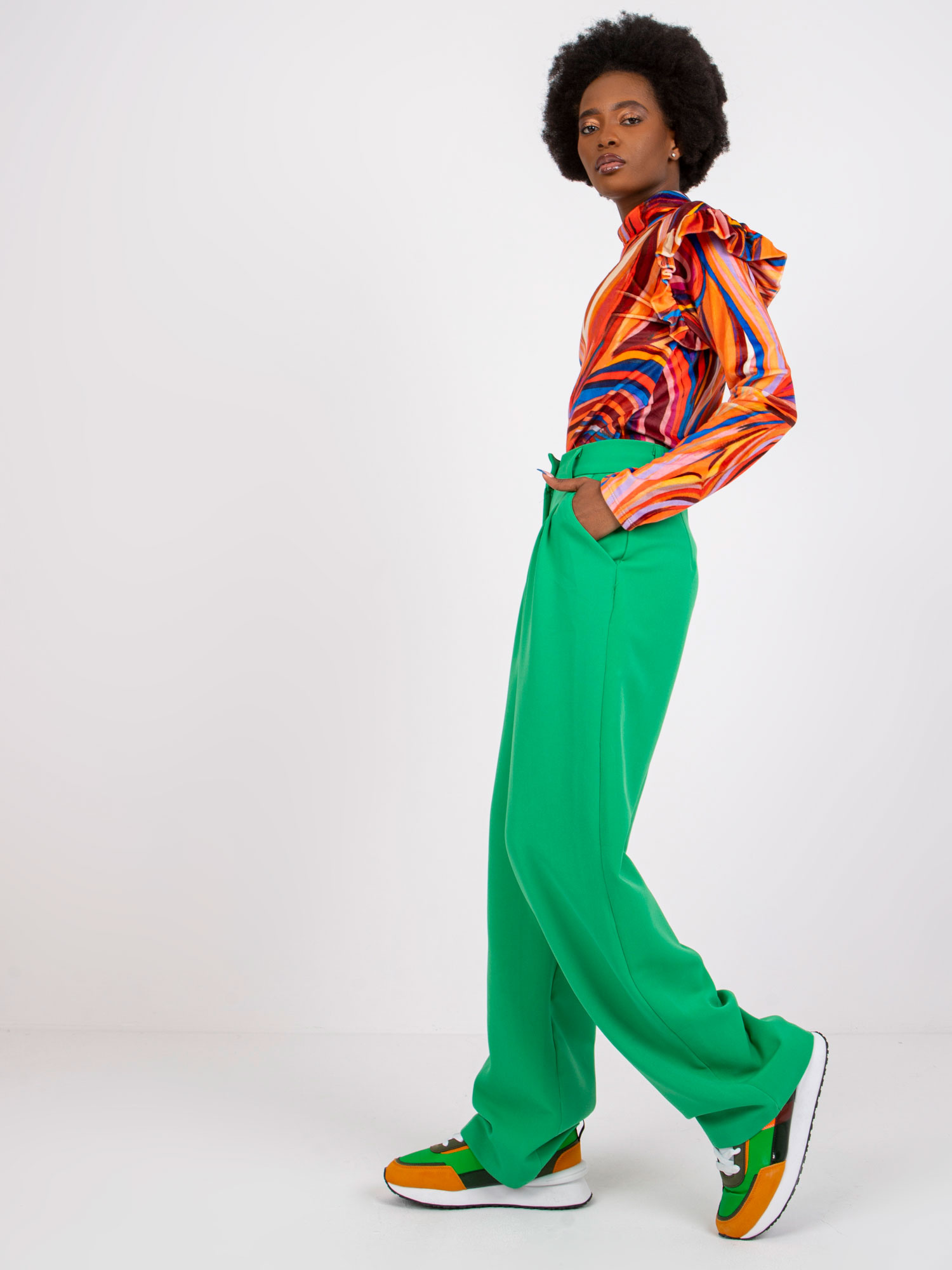 Orange velour blouse with ruffles Lina