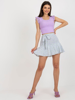 Hurt Biało-fioletowe damskie spódnico spodenki z paskiem