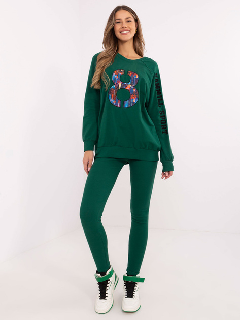 Hurtownia Ciemnozielony dresowy komplet z bluzą oversize