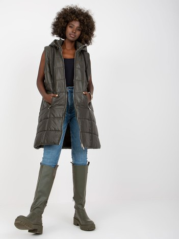 Hurt Khaki długa kamizelka puchowa z pikowaniem OCH BELLA