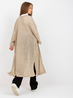 Hurt Beżowy długi ażurowy kardigan z wełną OCH BELLA
