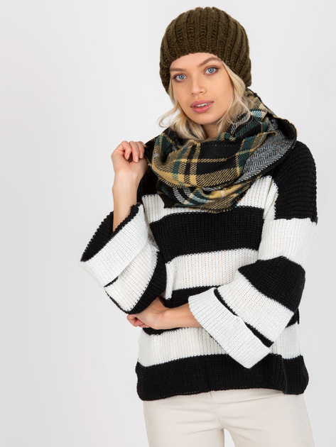 Hurtownia Czarno-beżowy damski komin zimowy w kratę