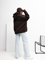 Czekoladowa dresowa bluza basic z kapturem RUE PARIS 