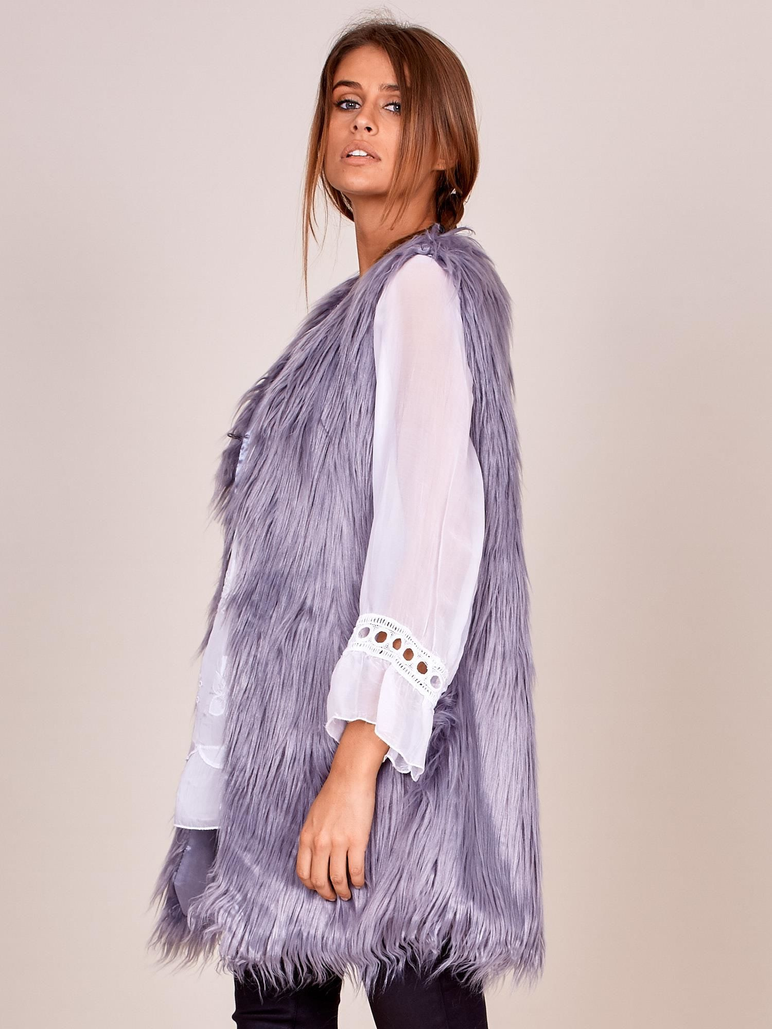 Women's Grey Vest with Longer Hair