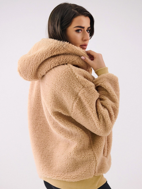 Beżowa damska bluza baranek z kapturem