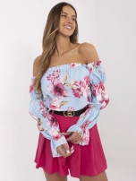 Hurt Jasnoniebieska damska bluzka hiszpanka z printem