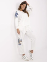 Ecru dwuczęściowy komplet z ozdobnymi wstawkami