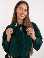 Ciemnozielona długa bluzka z żabotem