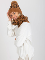 Hurt Camelowo-czarna damska czapka zimowa z pomponem 