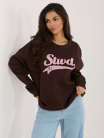 Czekoladowa ocieplana bluza bez kaptura RUE PARIS