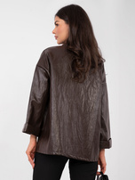 Czekoladowa dwurzędowa marynarka z ekoskóry RUE PARIS 