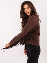 Brązowa zamszowa kurtka z frędzlami 