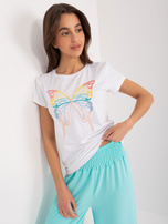 Hurt Biały t-shirt z naszywką i cyrkoniami  BASIC FEEL GOOD