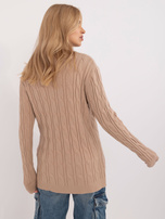Hurt Camelowy sweter z warkoczami i okrągłym dekoltem