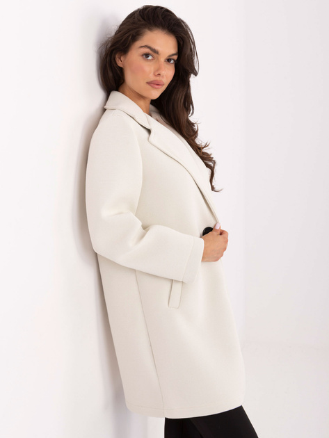 Jasnobeżowy jednorzędowy płaszcz damski RUE PARIS