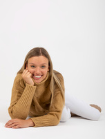 Hurt Camelowy ażurowy sweter z golfem o kroju ovrsize RUE PARIS