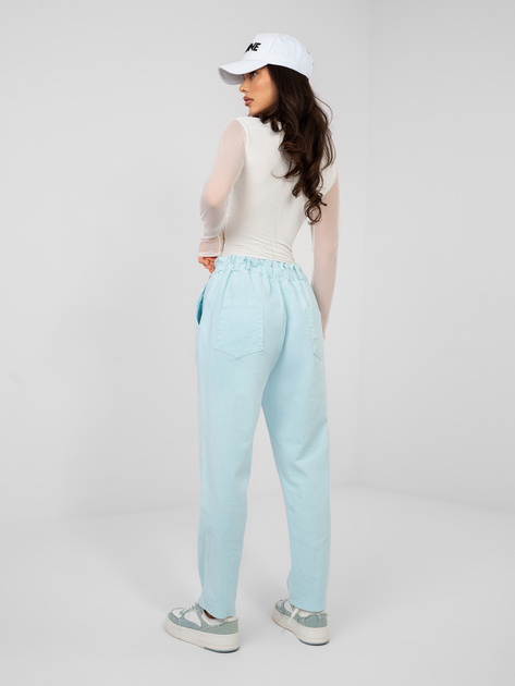 Pastelowe niebieskie sztruksowe spodnie paperbag z bawełny