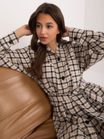 Hurt Beżowo-czarna koszulowa sukienka z paskiem