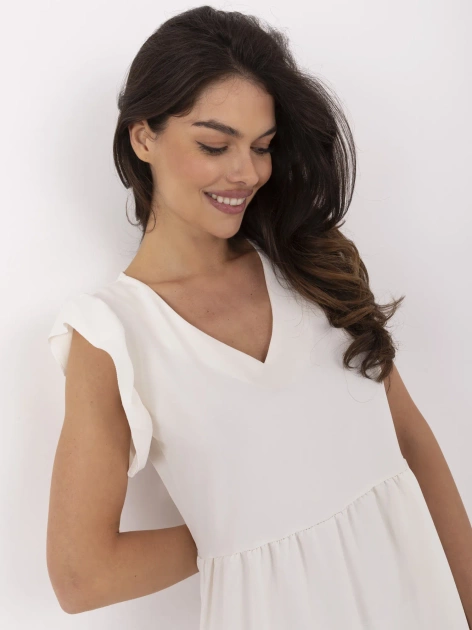 Ecru letnia sukienka z falbaną RUE PARIS