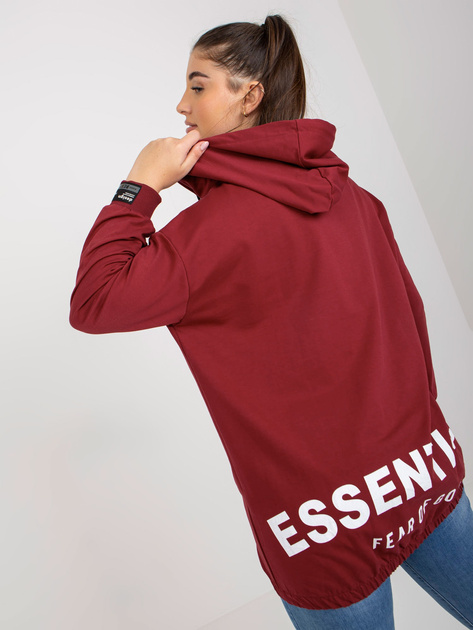Hurt Bordowa rozpinana bluza plus size z nadrukiem z tyłu