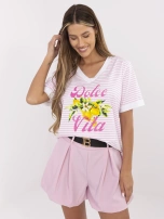 Pink and white blouse with lemon print.