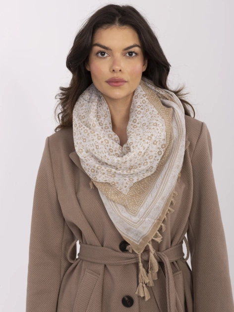 Beżowa damska chusta z frędzlami
