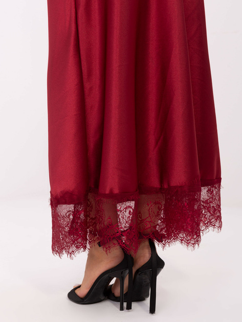 Bordowa satynowa spódnica z koronką RUE PARIS