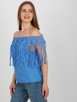 Hurt Niebieska damska bluzka hiszpanka z koronką 