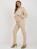 Hurt Beżowy damski komplet dresowy z bluzą z kapturem 