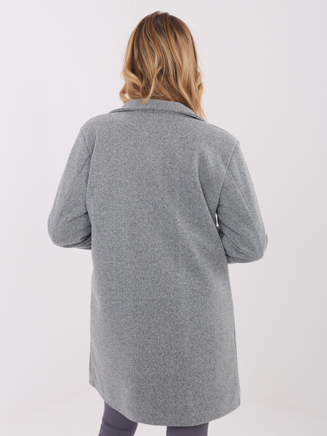 Ciemnoszary przejściowy płaszcz z kieszeniami