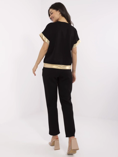 Hurtownia Czarny damski komplet z krótkim rękawem