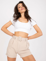 Beżowe eleganckie szorty damskie z kieszeniami