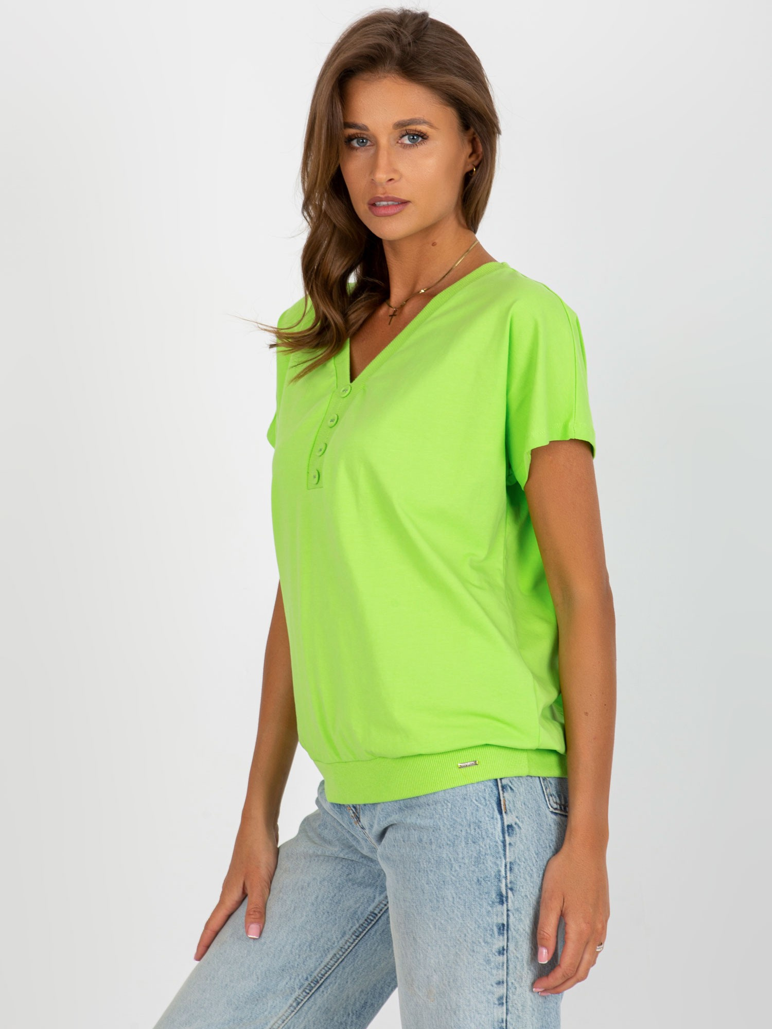 Hurtownia Limonkowa luźna bluzka basic z guzikami
