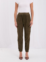 Khaki women's cargo pants made of corduroy.