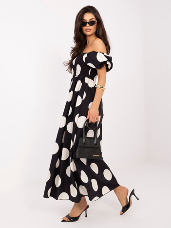 Czarna maxi sukienka w duże grochy