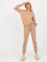 Hurt Camelowy damski komplet dresowy z bluzą bez kaptura