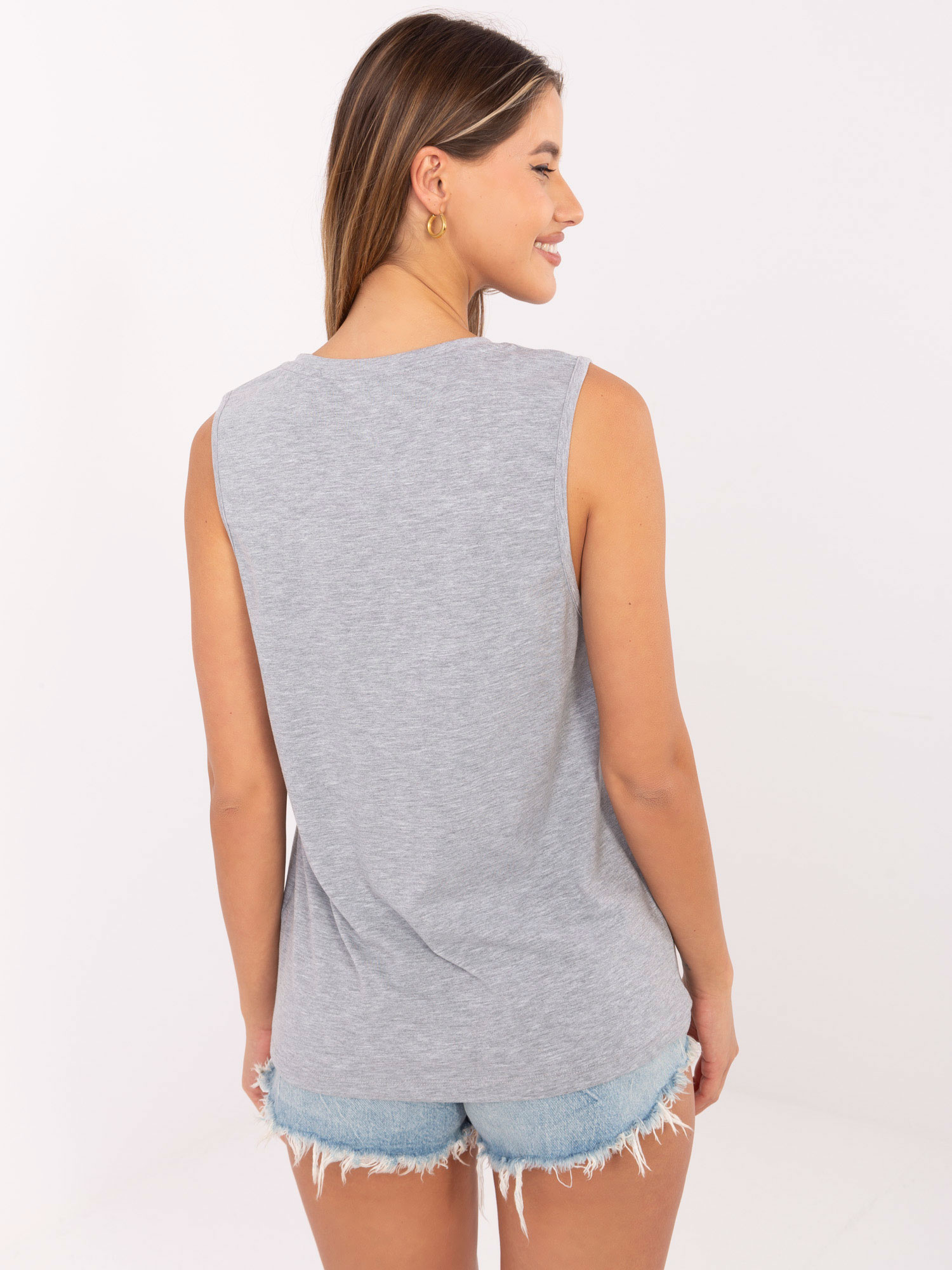 Szary damski top w amerykańskim stylu RUE PARIS 