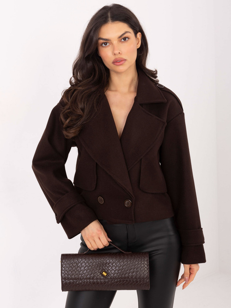 Czekoladowy płaszcz z paskami na rękawach RUE PARIS