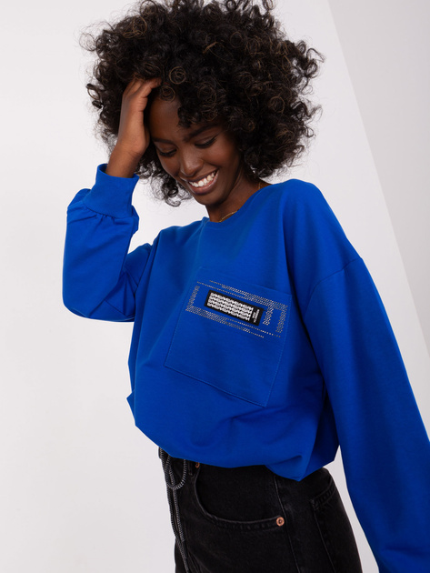 Hurt Kobaltowa krótka bluzka na co dzień z aplikacją