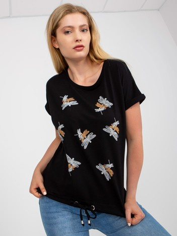 Czarny bawełniany t-shirt plus size z aplikacją 