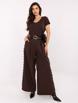 Czekoladowy t-shirt z dekoltem V BASIC FEEL GOOD  