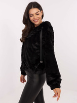 Hurtownia Czarna damska kurtka miś z suwakiem