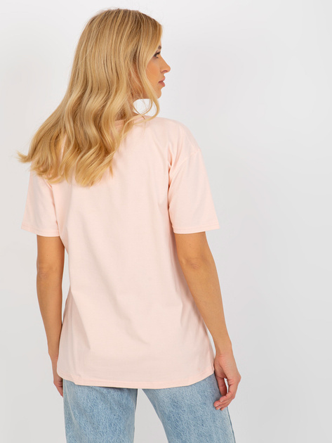 Hurt Jasnobrzoskwiniowy damski luźny t-shirt z nadrukiem