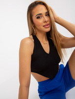 Hurtownia Czarny dopasowany crop top basic w prążki RUE PARIS  