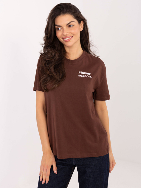 Ciemnobrązowy bawełniany t-shirt z nadrukiem SUBLEVEL