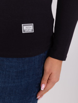 Didmeninė juoda plus size palaidinė su ilgomis rankovėmis.