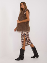 Hurtownia Brązowa kamizelka futrzana z podszewką